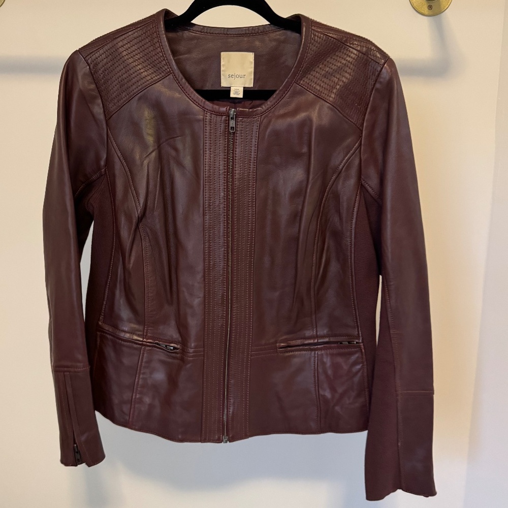 Burgundy Leather Jacket by Sejour Size 14W